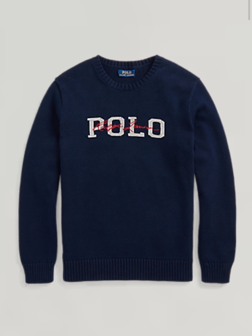 Polo By Ralph Lauren Sweater Mens XL Navy Blue Pullover Logo Spellout Knit Crew
